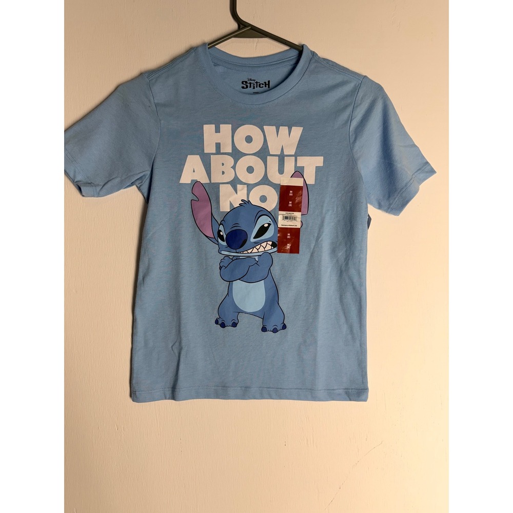 Disney Stitch How About No Light Blue Graphic T-Shirt Kids Size M 8 NWT